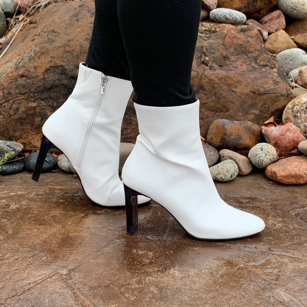 White Block Heel Bootie